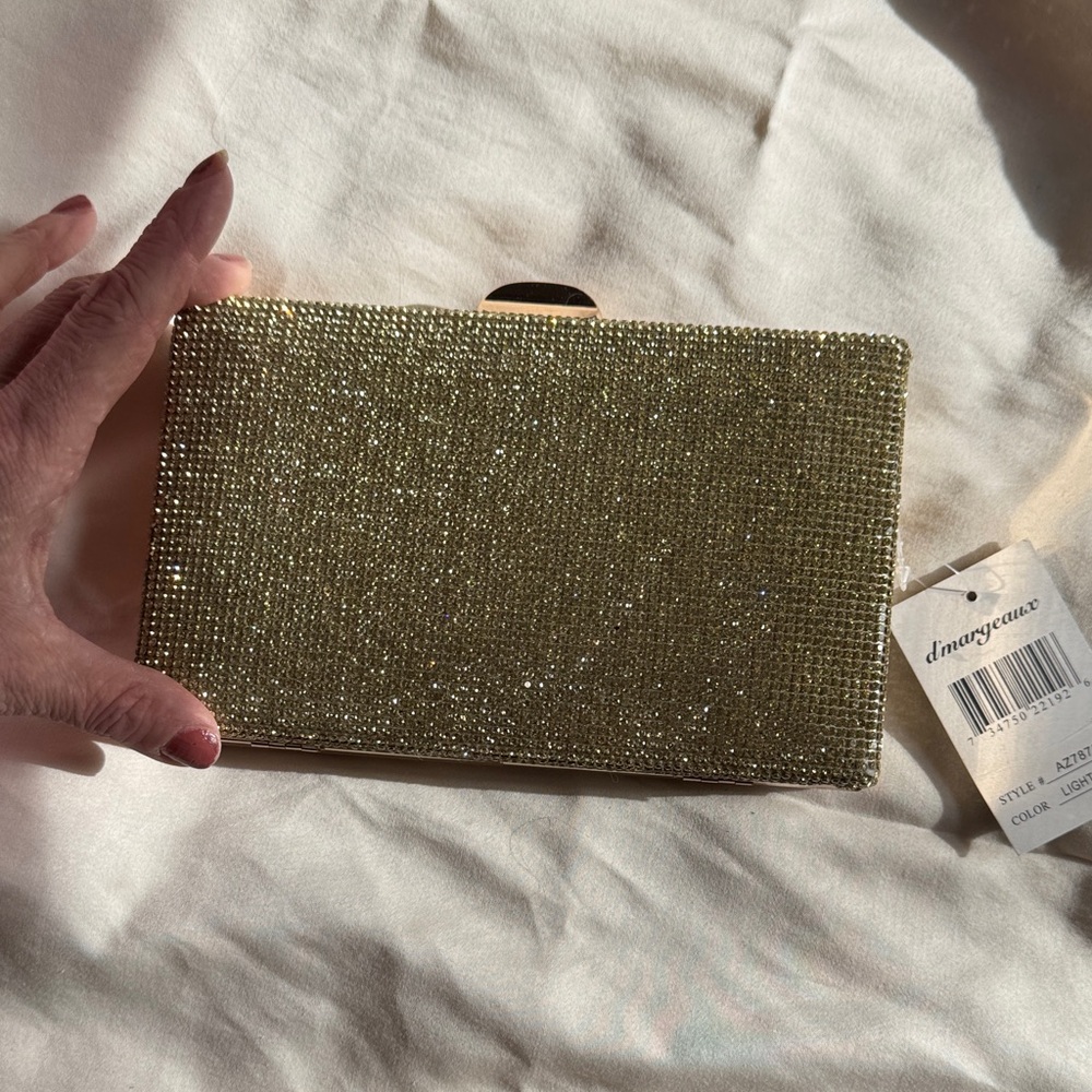 Gold sparkle evening  crossbody or Clutch Bag/ box gold New !